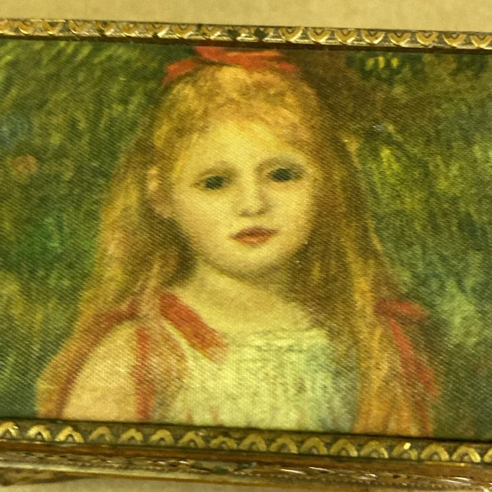Gold vintage footed trinket box “portrait of a young girl “‎ by Renoir 1841-1919